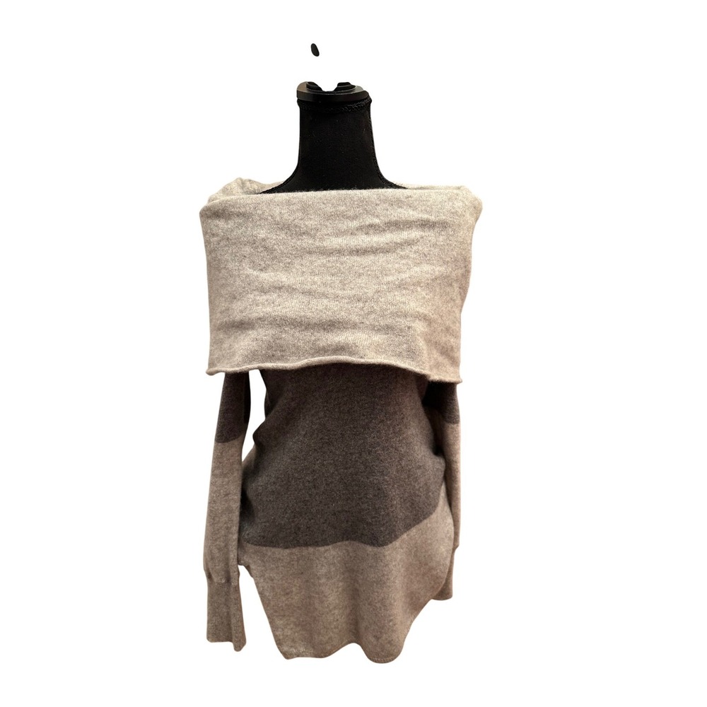 Saks Fifth Avenue Cashmere Colorblock Cowl Neck Sweater Tunic Grey Large Luxury